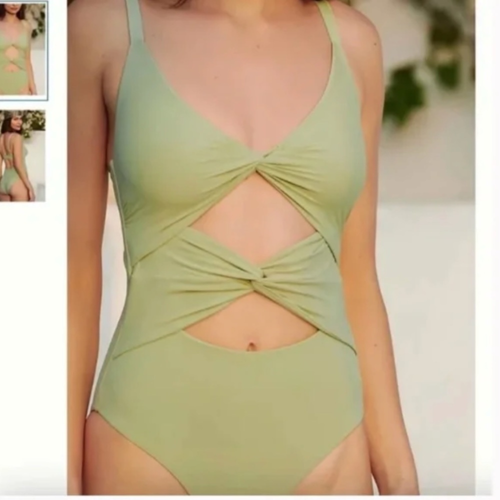 ⭐️ Malai Willowing Green Thea Boho Peasant Strappy Hipster One Piece Swimsuit